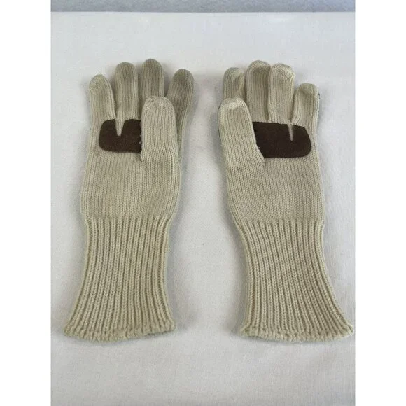 Vintage Suede And Knit Gloves Mittens Beige Cream Brown - Picture 7 of 10